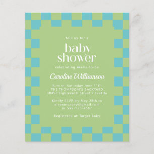 Invitation de baby shower Budget Damier Bleu Vert