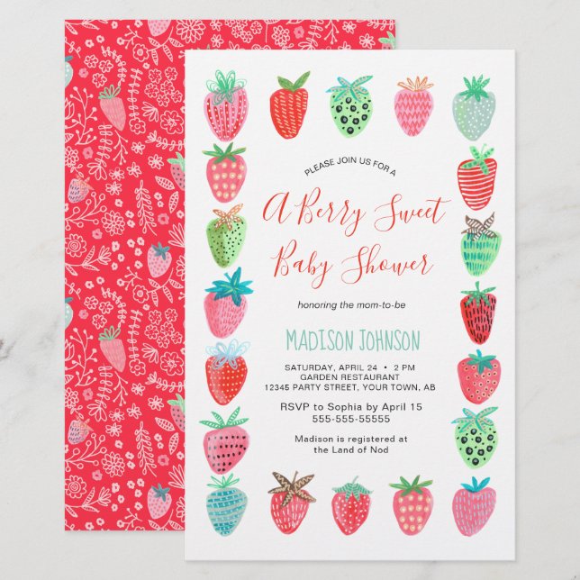 Invitation de baby shower budget rose rouge mignon (Devant / Derrière)