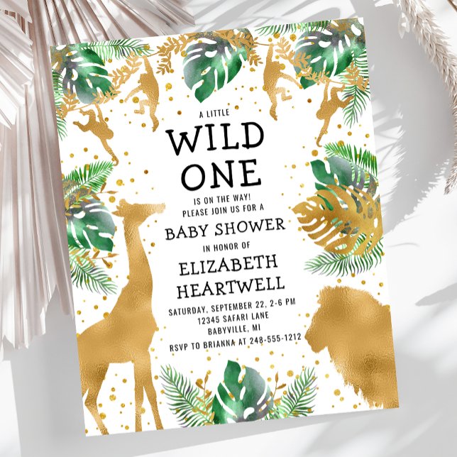 Invitation de Baby Shower Budget Safari Bébé Doré  (Créateur téléchargé)