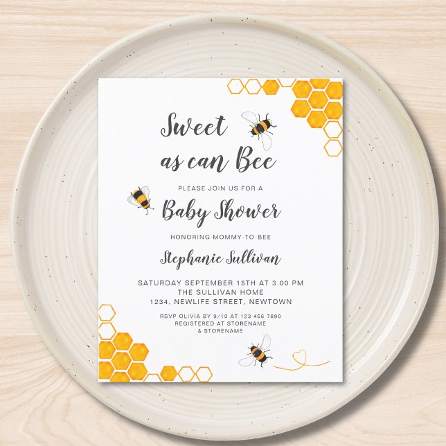 Invitation de Baby Shower Budget Sweet As Can Bee (Créateur téléchargé)
