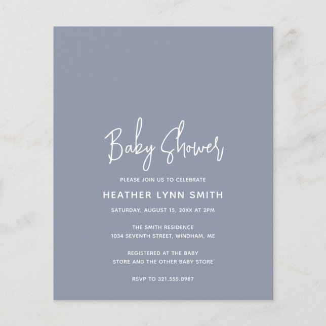 Invitation de Baby shower budgétaire Dusty Blue (Devant)