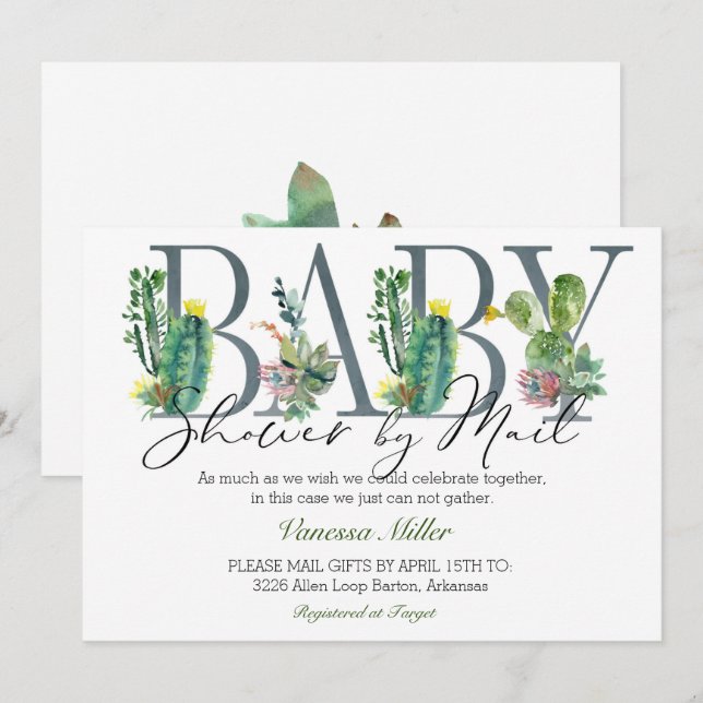 Invitation de Baby Shower Cactus par courrier (Devant / Derrière)