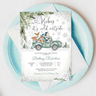 Invitation de Baby Shower Camion de la Forêt d'Hiv