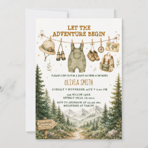 Invitation de Baby Shower Camping en Forêt de Mont