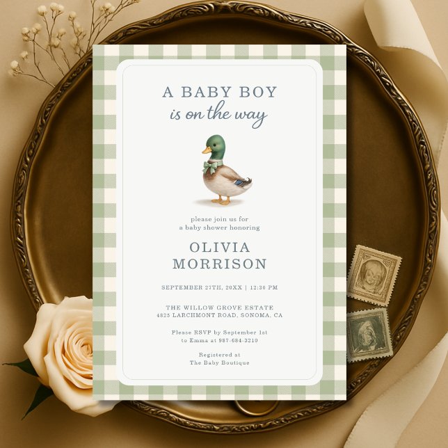 Invitation de Baby Shower Canard Colvert Gingham V (Créateur téléchargé)