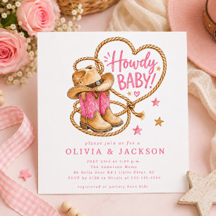 Invitation de Baby Shower Carrée Vacheresse Rose