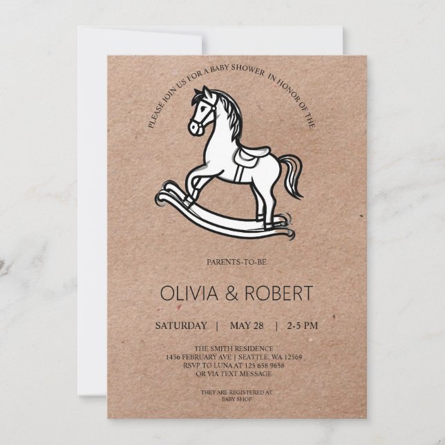 Invitation de Baby Shower Cheval à Bascule en Papi (Devant)