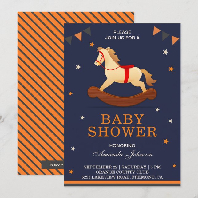 Invitation de Baby Shower Cheval à Bascule Mignon (Devant / Derrière)