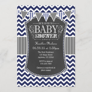 Invitation de Baby shower Chevron de Navy Blue Cha