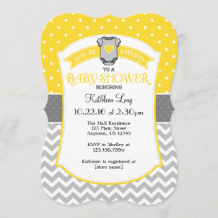 Invitation de Baby shower Chevron Gray Jaune Polka