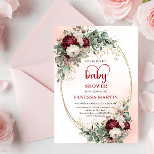 Invitation de baby shower chic bordeaux or script