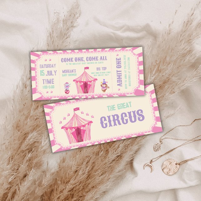 Invitation de baby shower cirque vintage rose Carn (Pink Vintage Circus Ticket Carnival Baby shower Invitation)