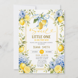 Invitation de Baby Shower Citron et Fleur Bleue