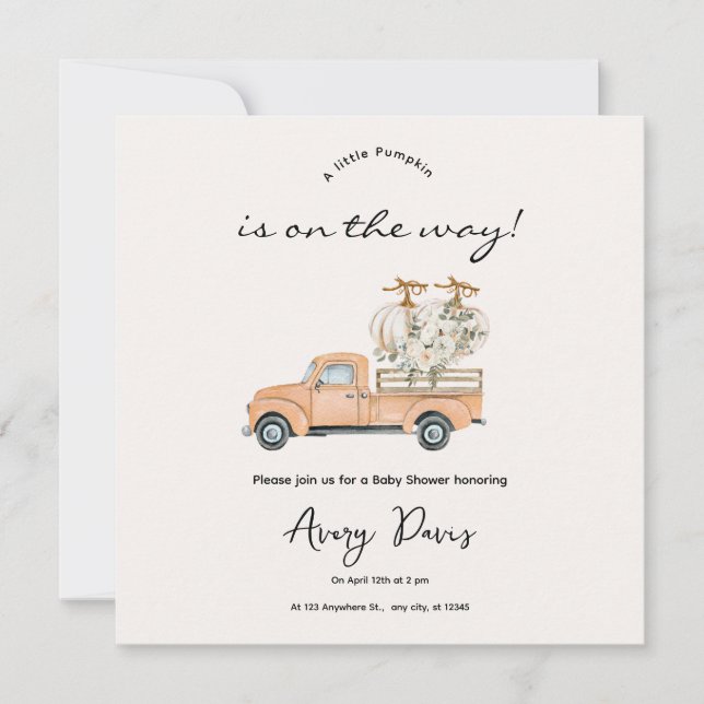 Invitation de Baby shower Citrouille Automne Perso (Devant)