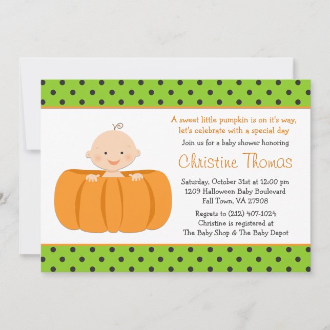 Invitation de Baby shower Citrouille d'Halloween (Devant)