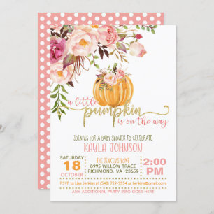 Invitation de Baby shower citrouille - Points Rose