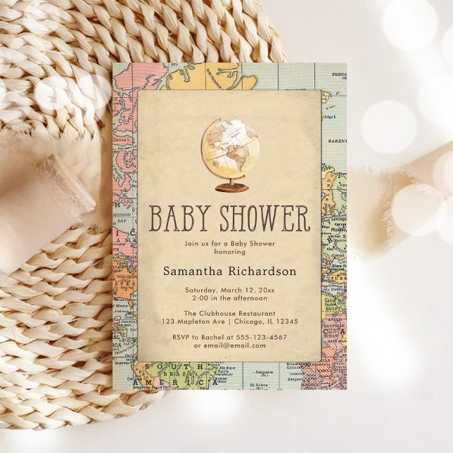Invitation de Baby Shower Classique Voyage Monde (Créateur téléchargé)