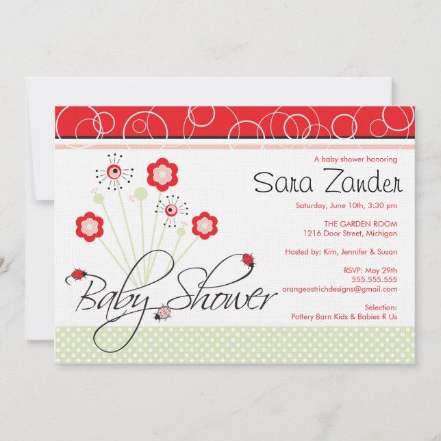 Invitation de baby shower - coccinelles (Devant)