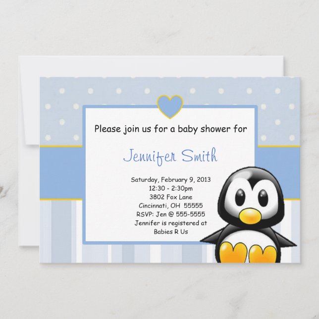 Invitation de baby shower - coeur de Penquin de (Devant)