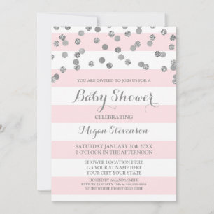 Invitation de Baby shower Confetti à rayures roses