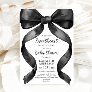Invitation de Baby Shower Coquette à Ruban Noir