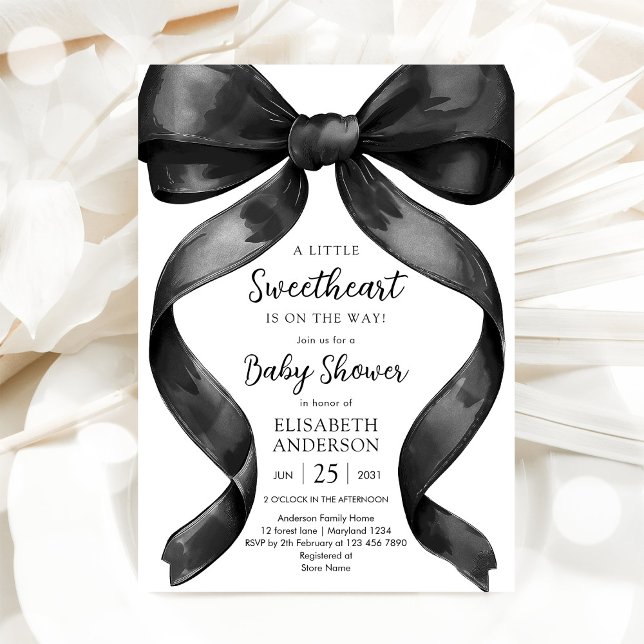 Invitation de Baby Shower Coquette à Ruban Noir (Créateur téléchargé)