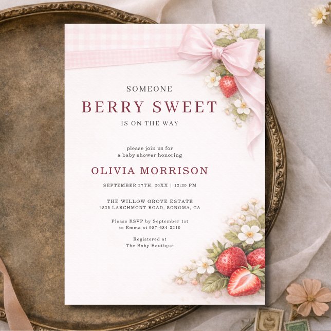 Invitation de Baby Shower Coquette Bow Berry Sweet (Créateur téléchargé)