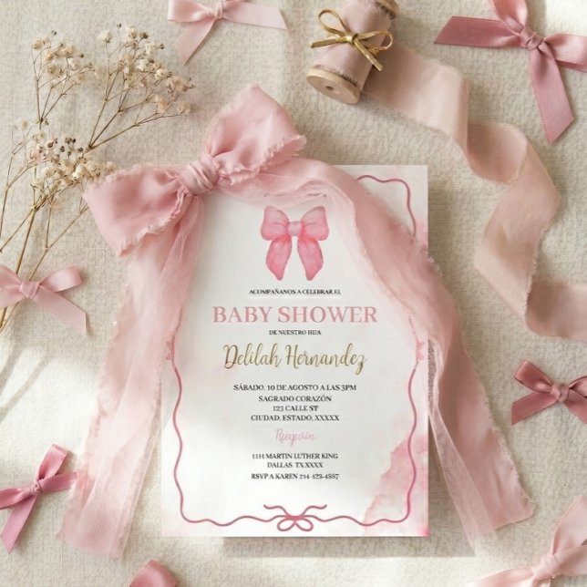Invitation de baby shower coquette rose pastel esp (Créateur téléchargé)