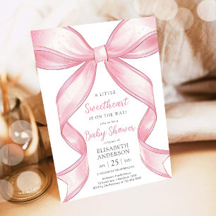 Invitation de Baby Shower Coquette Ruban Rose