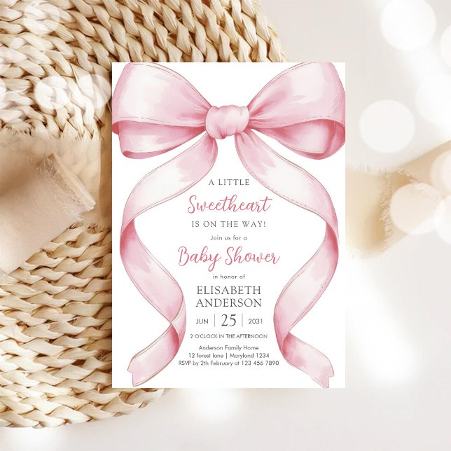 Invitation de Baby Shower Coquette Ruban Rose (Créateur téléchargé)