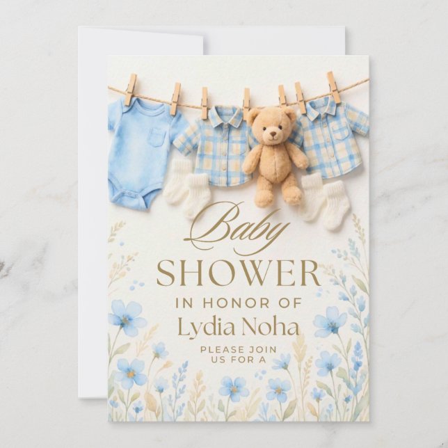 Invitation de Baby Shower Corde à Linge Bébé | Un  (Devant)