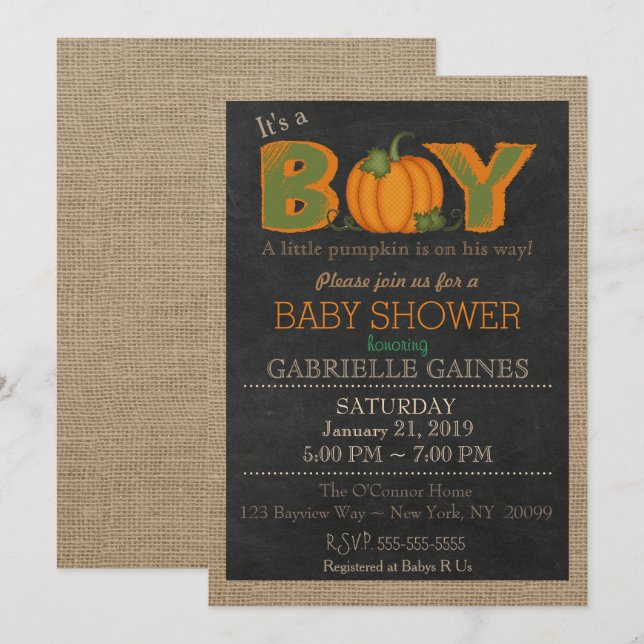 Invitation de Baby Shower Country pour Garçon de C (Devant / Derrière)