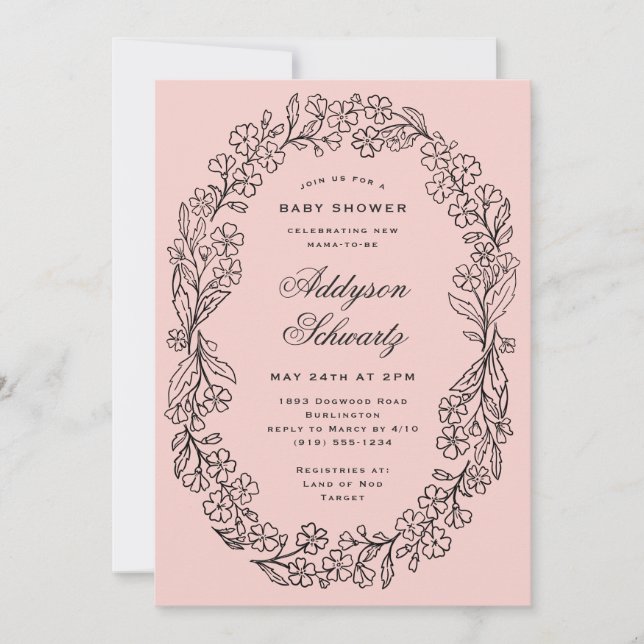 Invitation de Baby Shower Couronne de Fleurs (Devant)