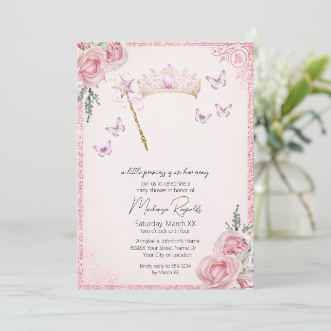 Invitation de Baby Shower Couronne de Princesse et (Debout devant)