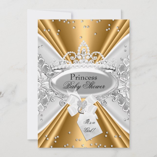 Invitation de Baby Shower Couronne de Princesse Or (Devant)