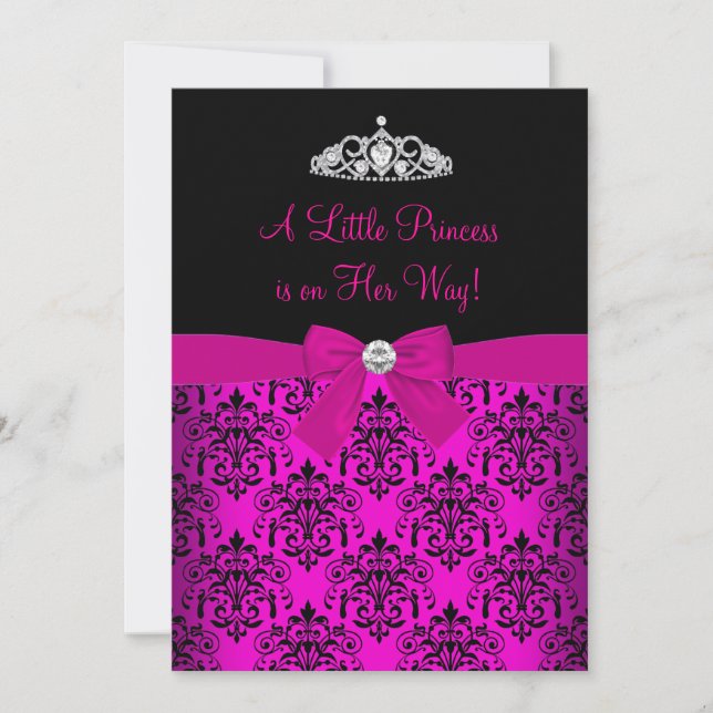 Invitation de Baby Shower Couronne Rose & Damassé (Devant)