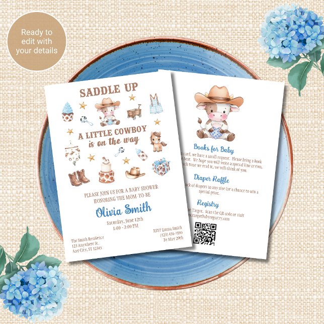 Invitation de Baby Shower Cowboy Bébé QR Code Tout (Créateur téléchargé)