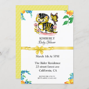 Invitation De Baby shower Cute Cat Et Papillon