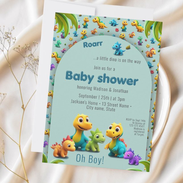 Invitation de baby shower Cute Dino 3d dinosaure m (Créateur téléchargé)