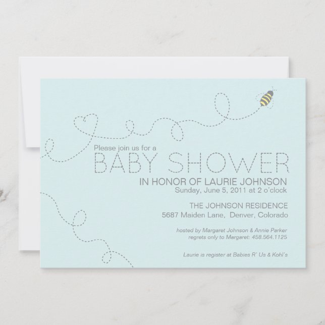 Invitation de baby shower d'abeille de miel (Devant)