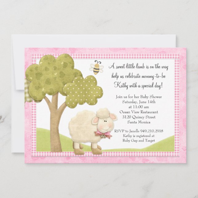 Invitation de baby shower d'agneau (Devant)