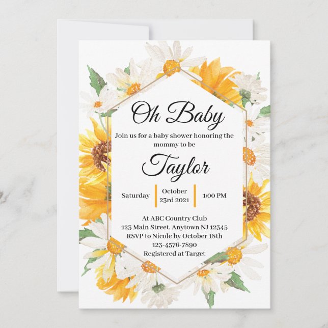 Invitation de Baby shower Daisy et Sunflower (Devant)