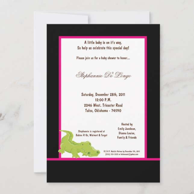 Invitation de Baby shower d'Aligator noir 5x7 (Devant)