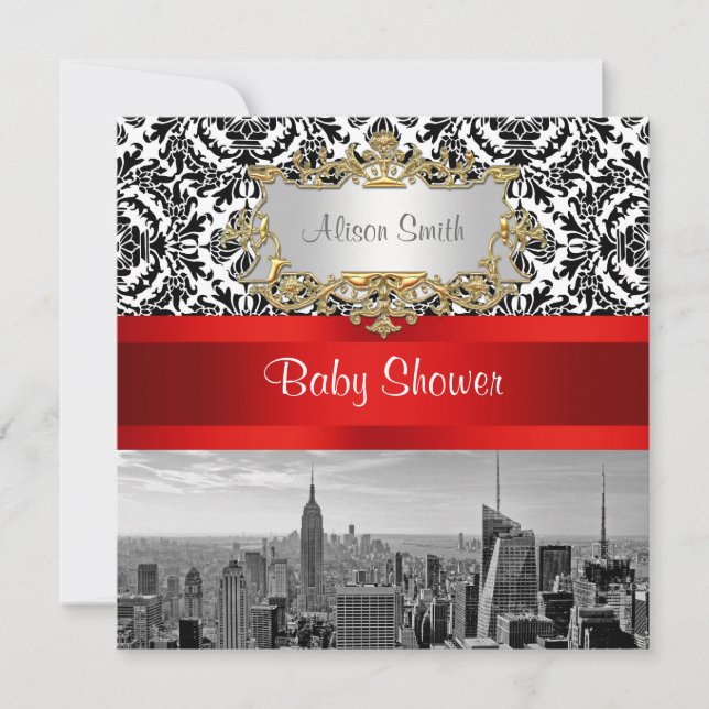 Invitation de Baby shower Damask de NY City Skylin (Devant)