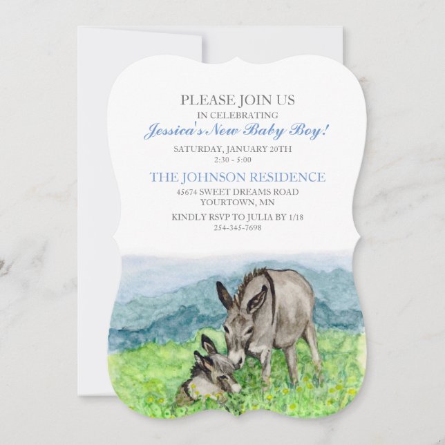 Invitation de Baby shower d'âne miniature (Devant)