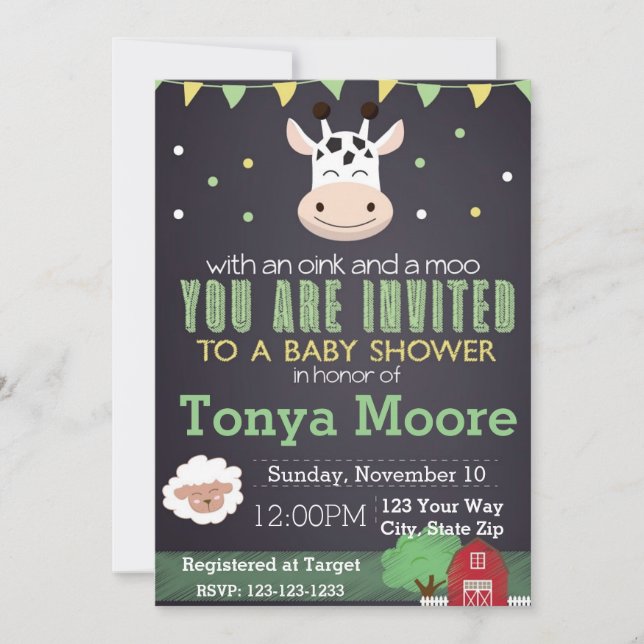 Invitation de baby shower d'animal de ferme (Devant)