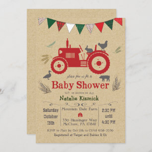 Invitation de Baby shower d'animal de ferme tracte