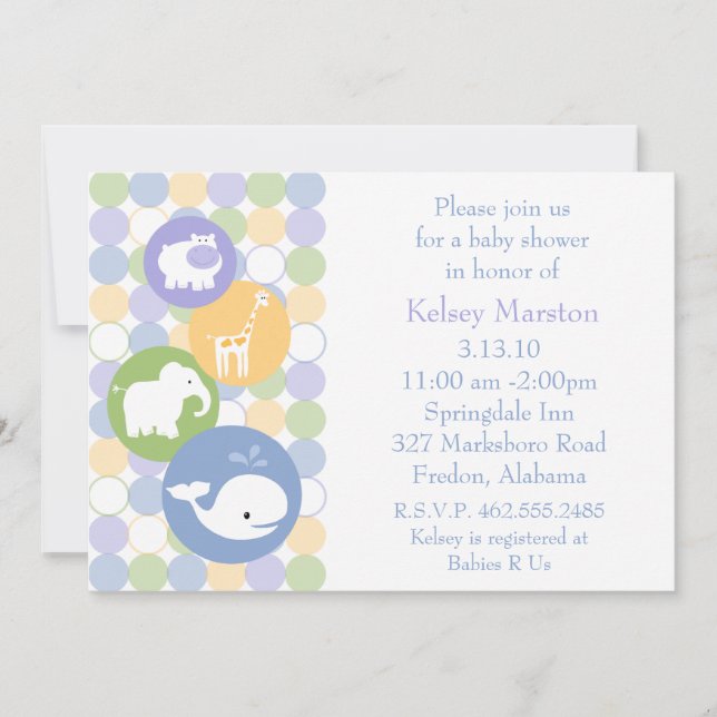 Invitation de baby shower d'animaux de bébé (Devant)