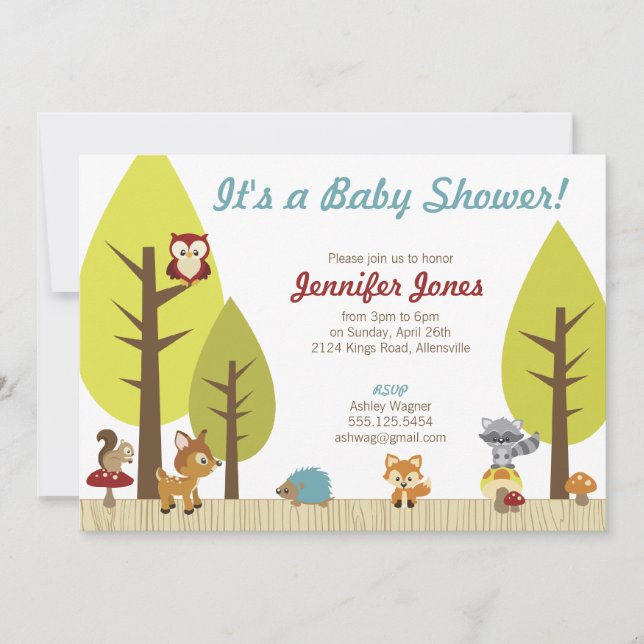 Invitation de baby shower d'animaux de région (Devant)