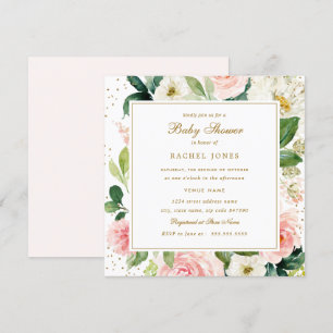 Invitation de Baby shower d'aquarelle florale d'or